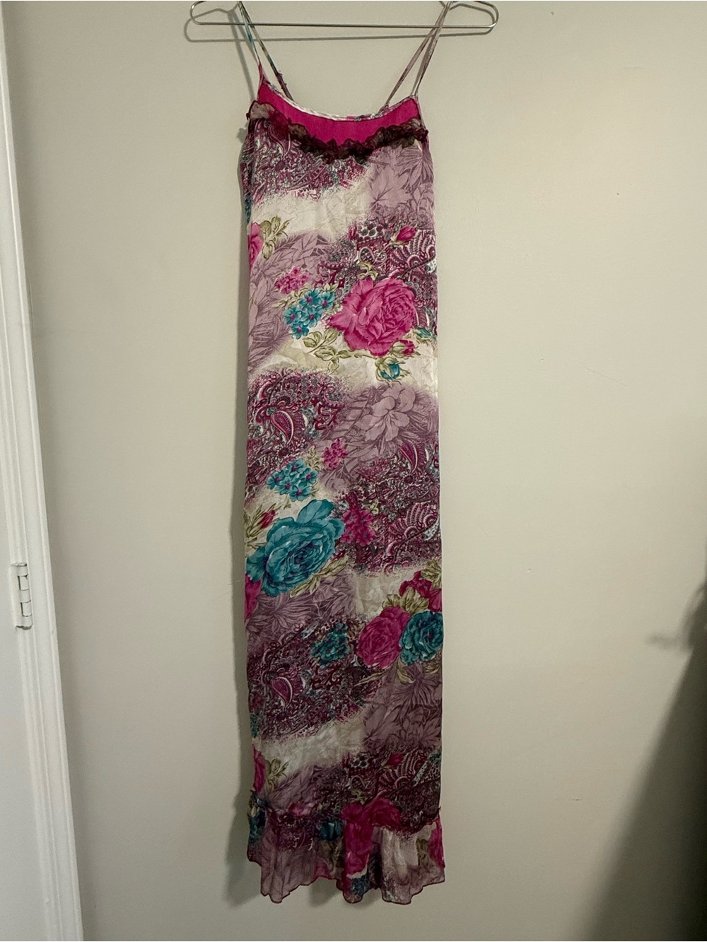 Source Unknown Floral Strapless Maxi Dress in Pink & Teal